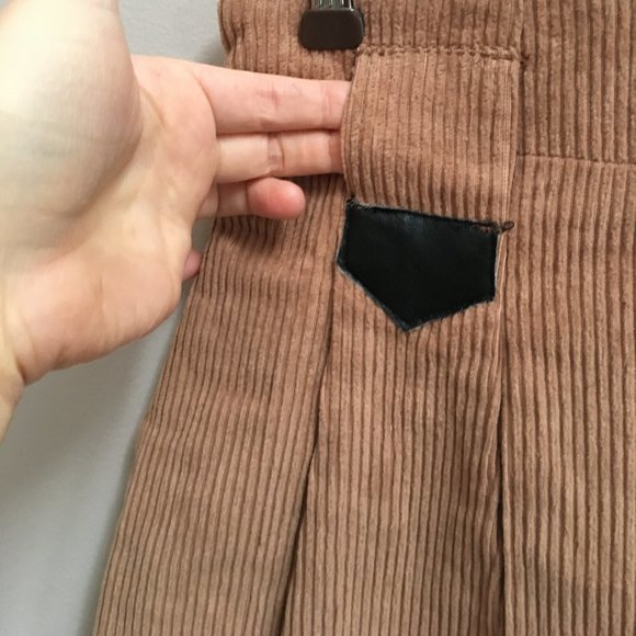 Vintage Corduroy Brown Pencil Skirt with Black Features, Belt Loops + Pockets - Picture 4 of 5